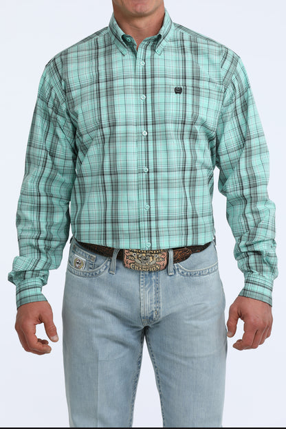 Cinch® Men's Turquoise Plaid Long Sleeve Button Front Western Shirt