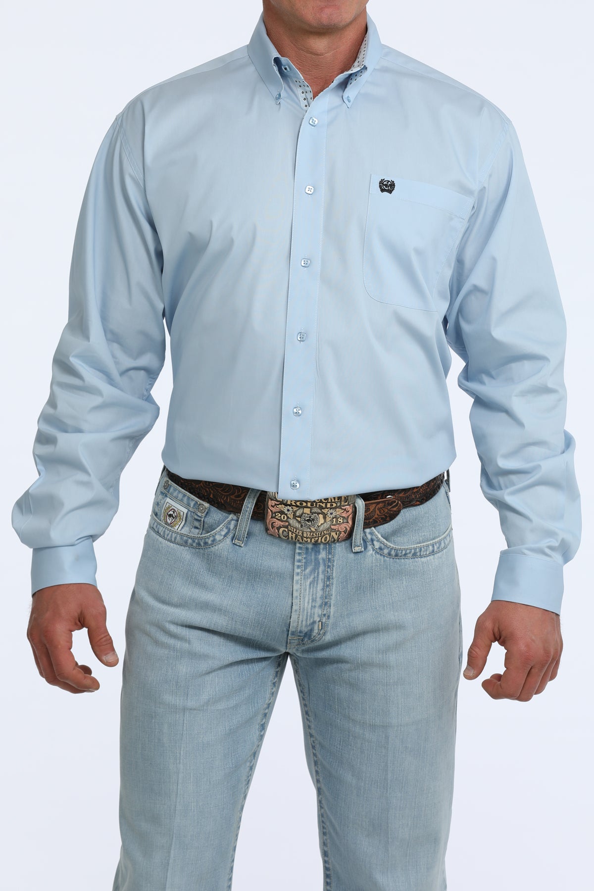 Cinch® Men's Solid Light Blue Long Sleeve Button Front Western Shirt
