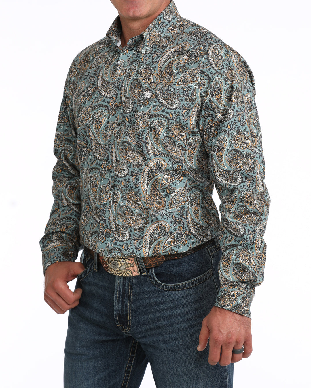 Cinch Men's Paisley Long Sleeve Blue Western Shirt