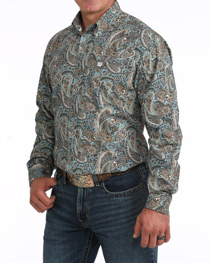Cinch Men's Paisley Long Sleeve Blue Western Shirt