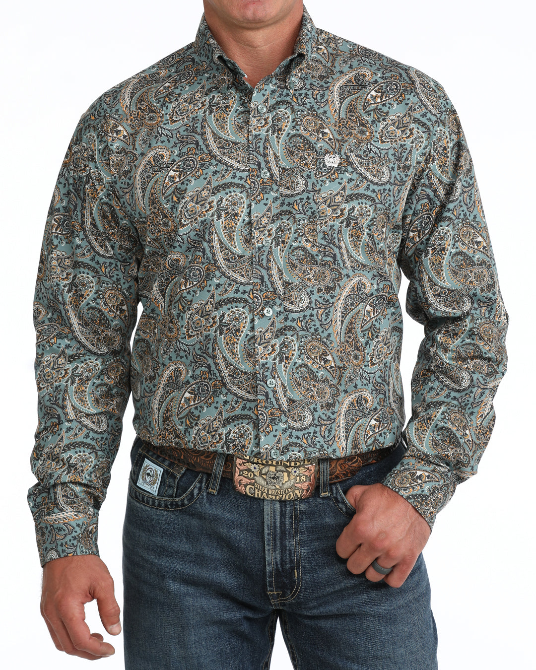Cinch Men's Paisley Long Sleeve Blue Western Shirt