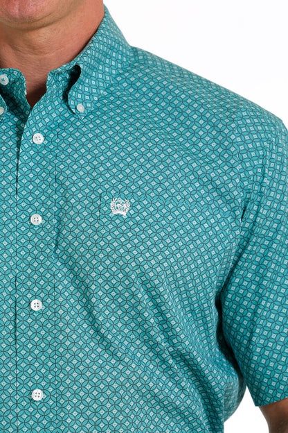 Cinch® Men's Turquoise Geo Print Short Sleeve Button Front Western Shirt