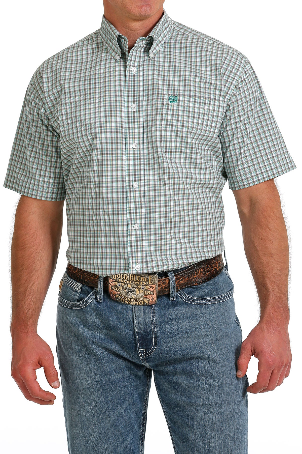 Cinch® Men's White Check Short Sleeve Button Front Western Shirt