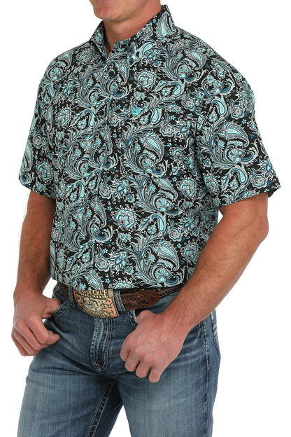 Cinch® Men's Turquoise Paisley Short Sleeve Button Front Shirt