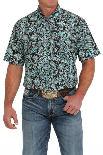 Cinch® Men's Turquoise Paisley Short Sleeve Button Front Shirt