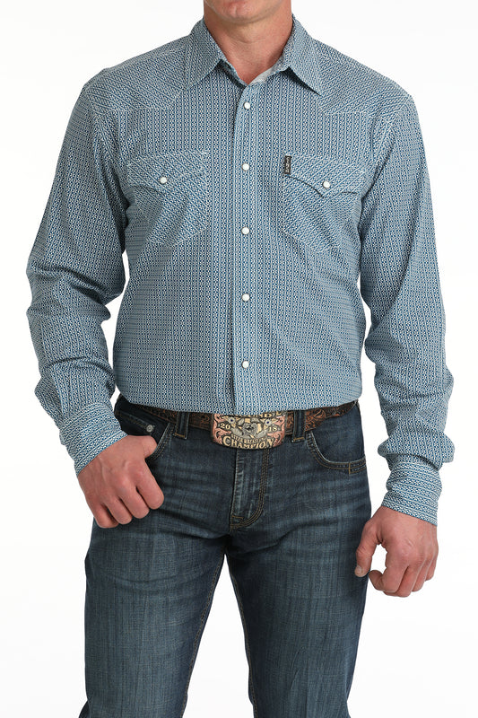 Cinch® Men's Blue Geo Print Long Sleeve Snap Front Shirt
