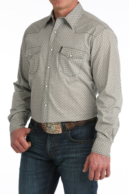 Cinch® Men's Blue Geo Print Long Sleeve Snap Front Shirt