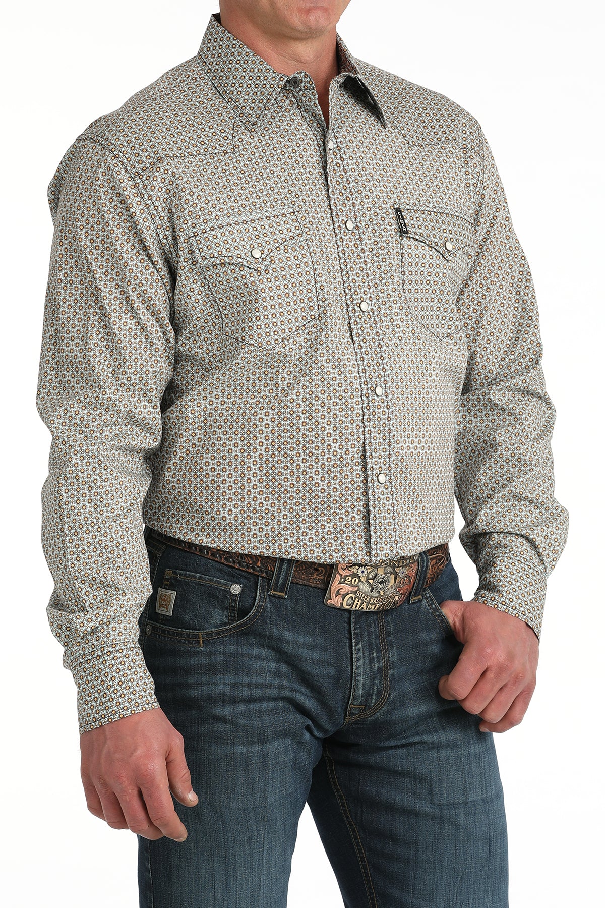 Cinch® Men's Blue Geo Print Long Sleeve Snap Front Shirt