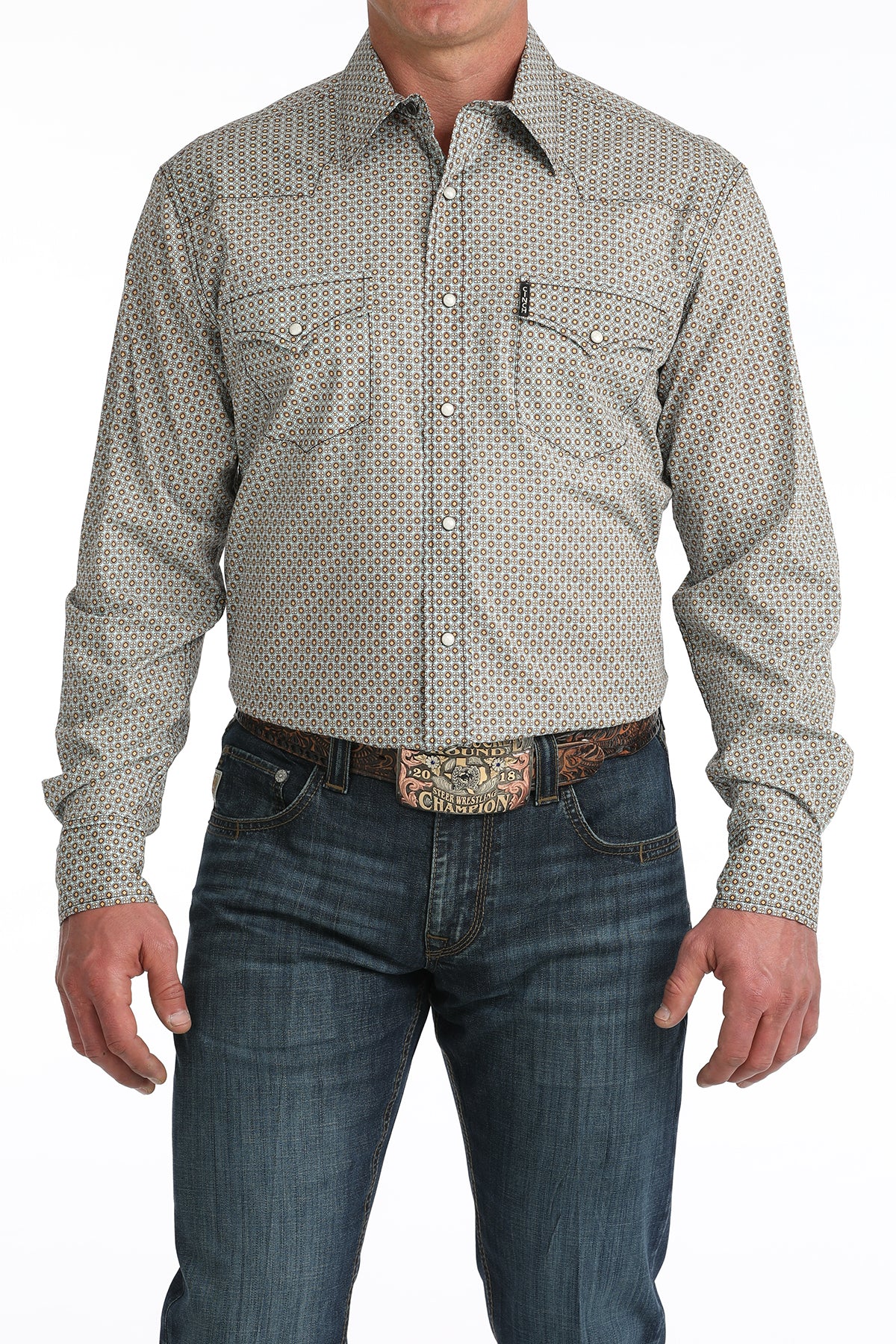 Cinch® Men's Blue Geo Print Long Sleeve Snap Front Shirt