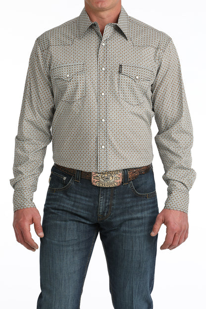 Cinch® Men's Blue Geo Print Long Sleeve Snap Front Shirt