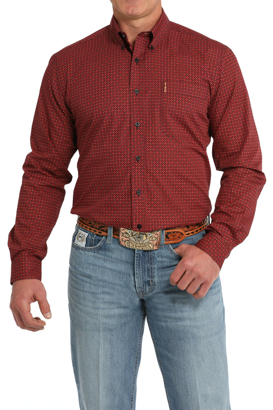 Cinch® Men's Red Geo Print Long Sleeve Button Front Western Shirt