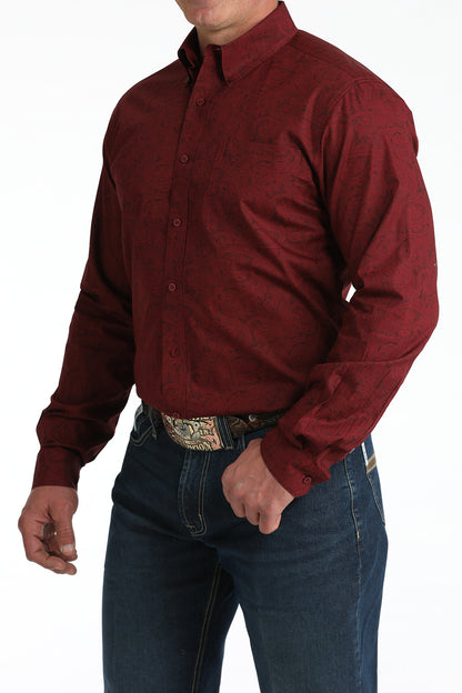 Cinch® Men's Burgundy Modern Print Long Sleeve Button Front Shirt