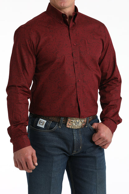 Cinch® Men's Burgundy Modern Print Long Sleeve Button Front Shirt