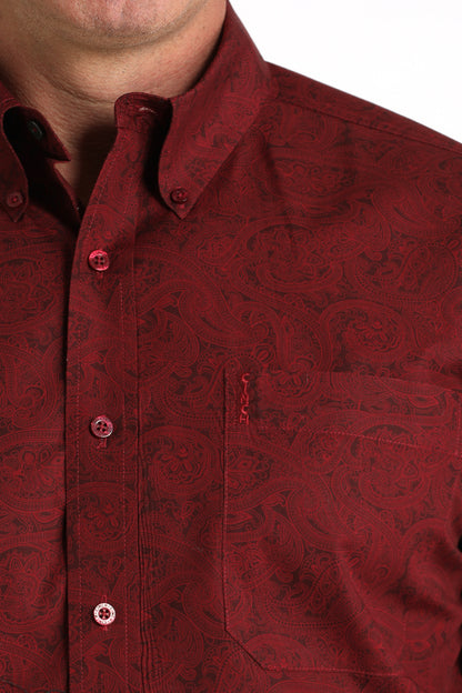 Cinch® Men's Burgundy Modern Print Long Sleeve Button Front Shirt