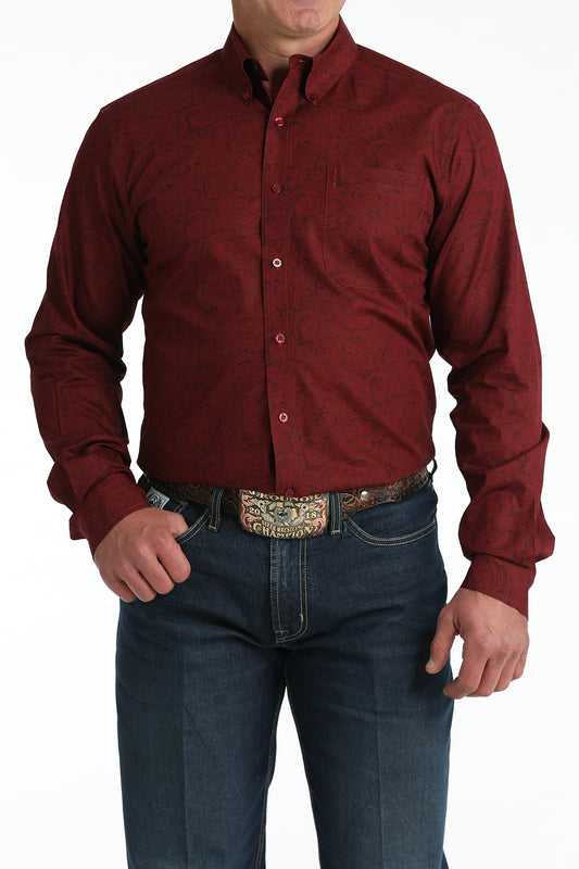 Cinch® Men's Burgundy Modern Print Long Sleeve Button Front Shirt