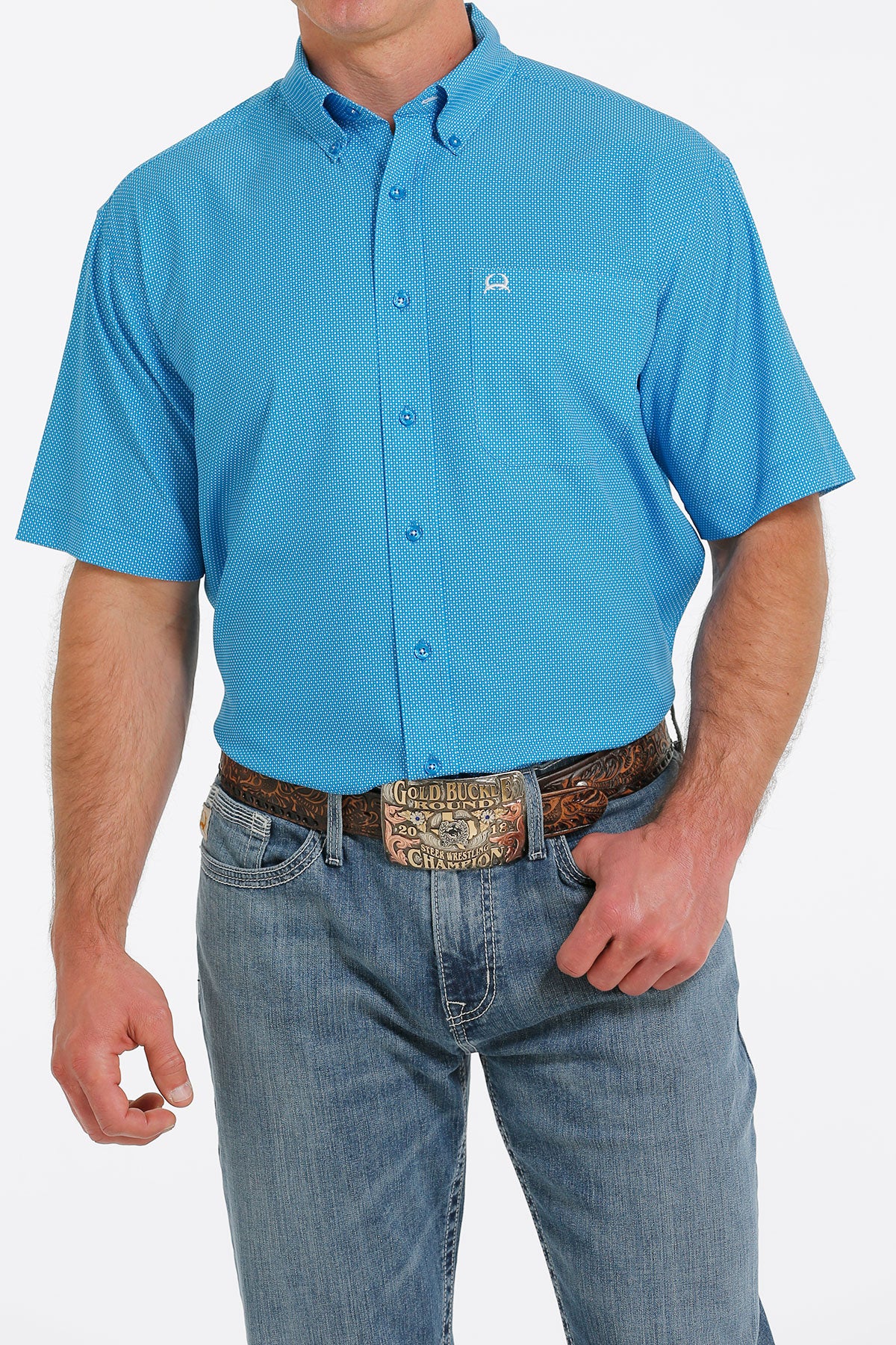 Cinch® Men's Blue Arena Flex Short Sleeve Botton Front Western Shirt