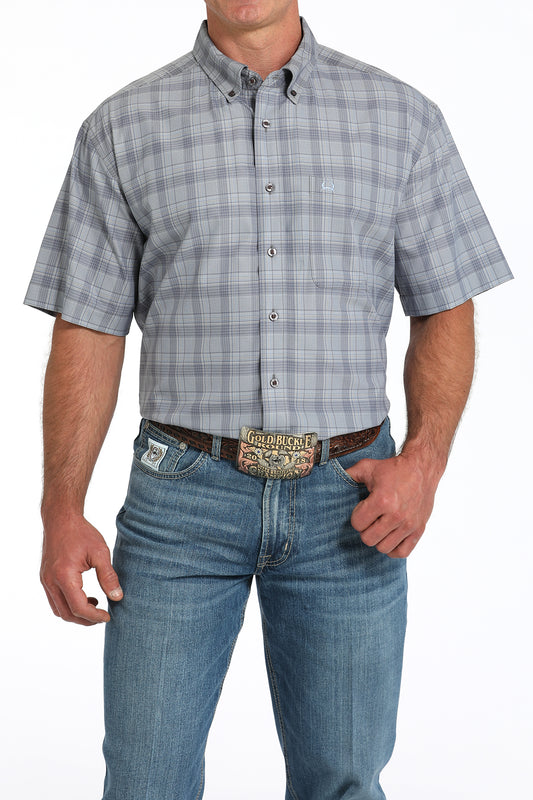 Cinch® Men's Gray Plaid Arena Flex Short Sleeve Button Front Shirt