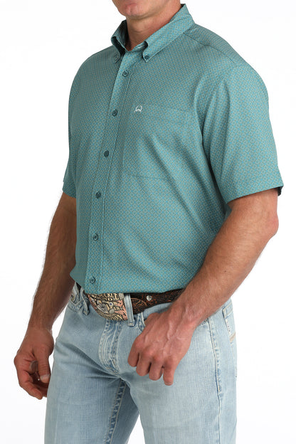 Cinch® Men's Teal Geo Print Short Sleeve Button Front Western Shirt
