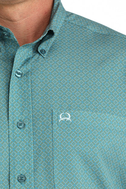 Cinch® Men's Teal Geo Print Short Sleeve Button Front Western Shirt