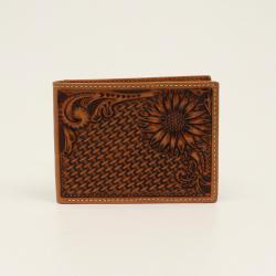 Nocona® Tan Basket Weave Sunflower Tooling Bifold Wallet