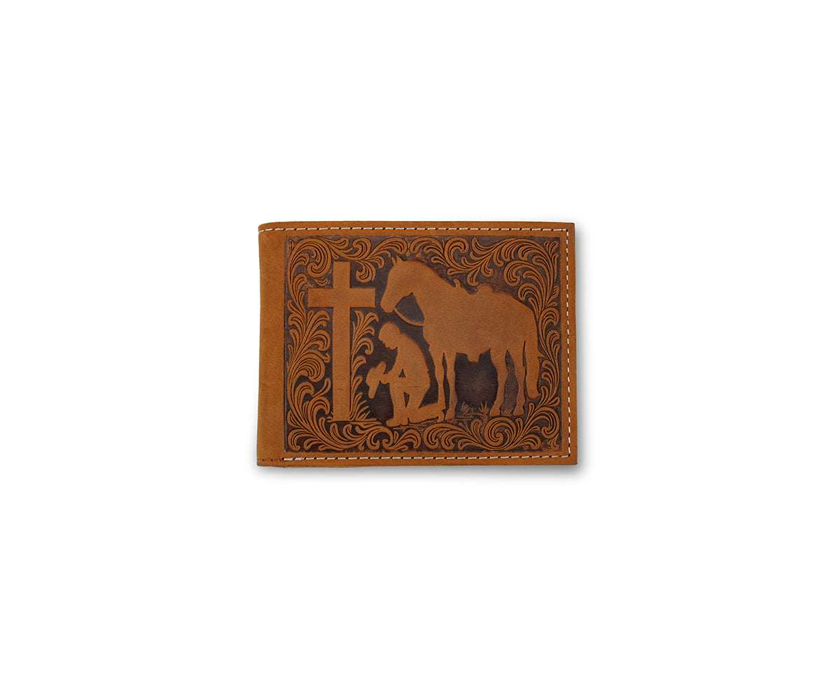 Nocona Bifold Cowboy Prayer Wallet Medium Brown