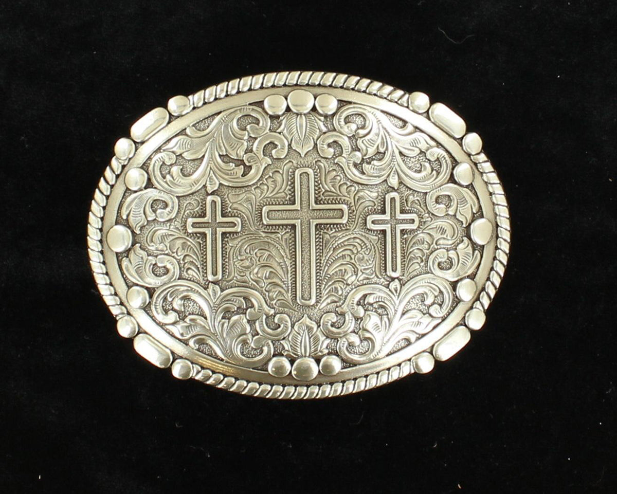 Nocona® Silver Triple Cross Oval Western Belt Buckle