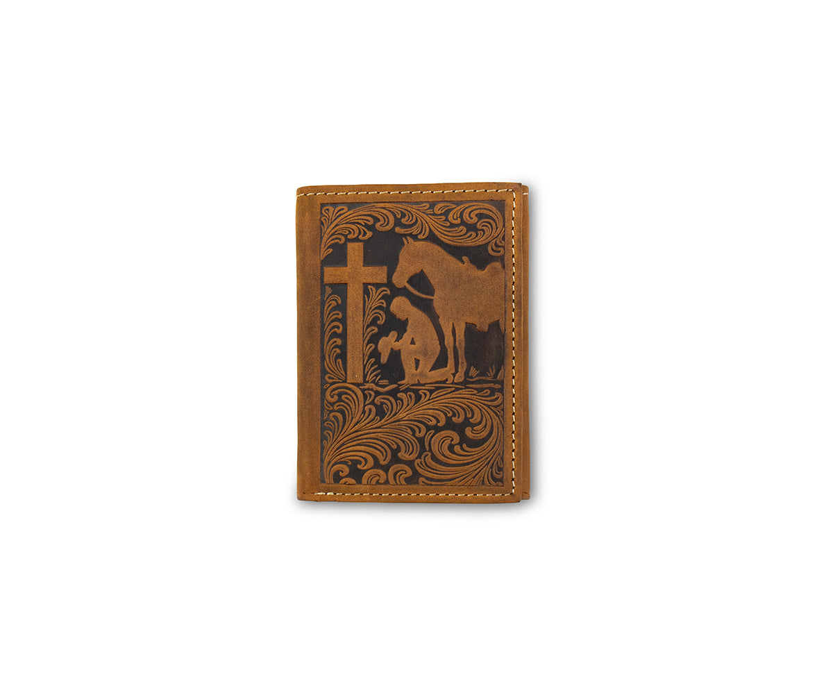 Nocona Trifold Cowbosy Prayer Wallet Medium Brown