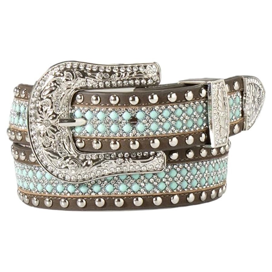 Angel Ranch® Girl's 1 1/4" Beaded Inlay Stone Trim Turquoise Belt