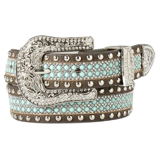 Angel Ranch® Girl's 1 1/4" Beaded Inlay Stone Trim Turquoise Belt