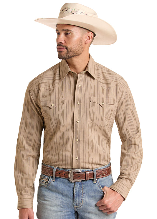 Panhandle Slim® Men's Khaki Stripe Long Sleeve Snap Front Western Shirt
