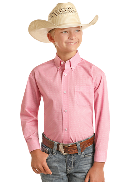 Panhandle Slim® Boys Pink Ditsy Print Long Sleeve Button Front Western Shirt