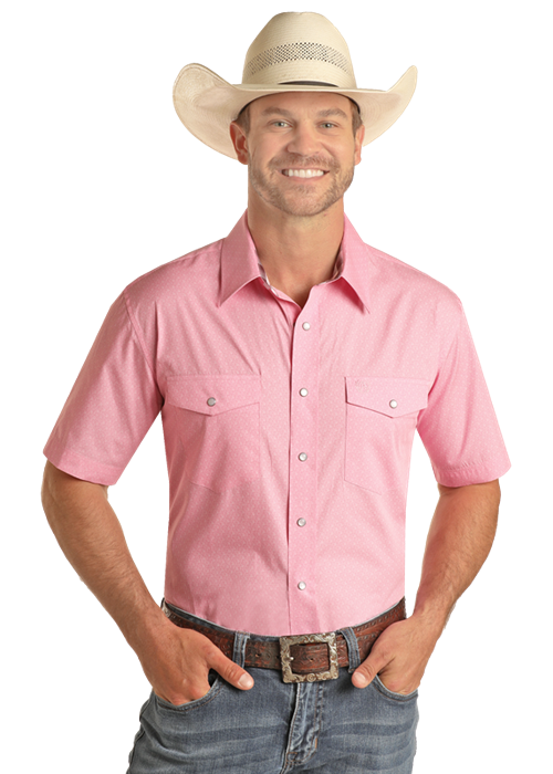 Panhandle Slim® Men's Pink Ditsy Print Short Sleeve Snap Front Western Shirt
