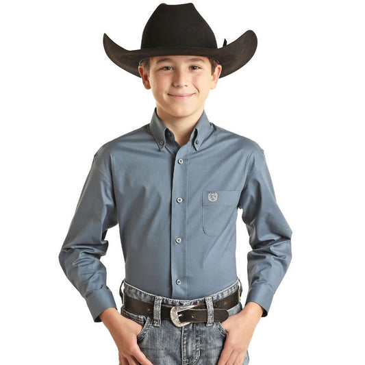 Panhandle Slim® Boy's Steel Grey Long Sleeve Button Front Western Shirt