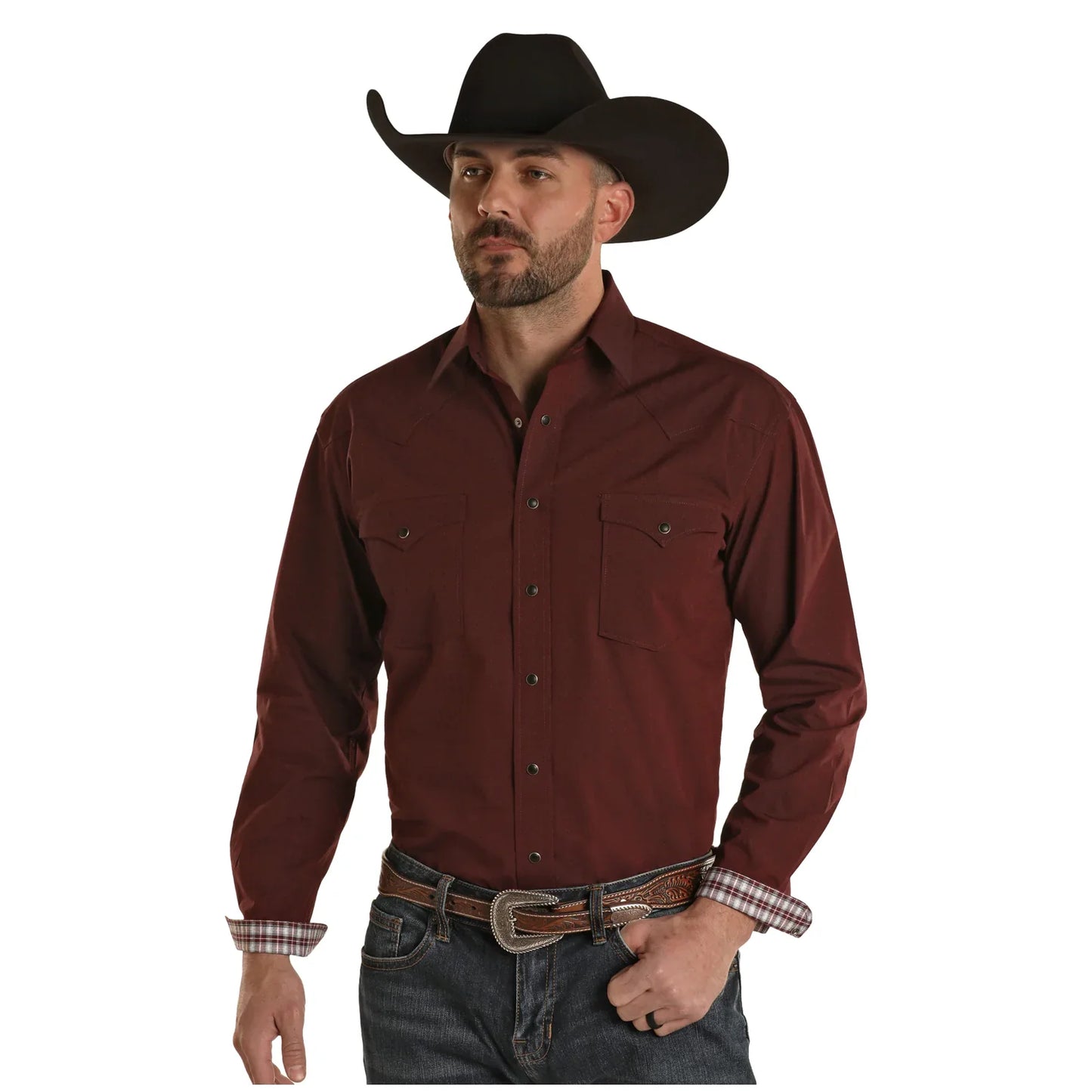 Panhandle Slim® Men's Solid Maroon Long Sleeve Snap Front Western Shirt