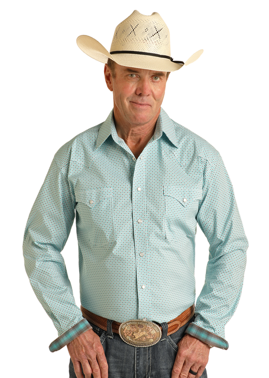 Panhandle Slim® Men's Rock N Roll Turquoise Long Sleeve Snap Front Western Shirt