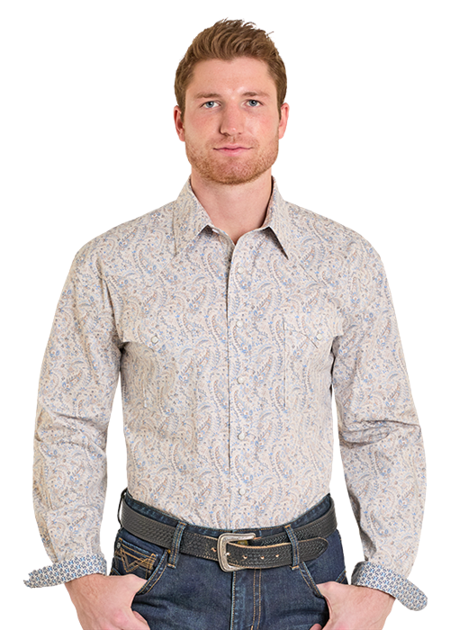 Panhandle Slim® Men's Beige Paisley Print Long Sleeve Snap Front Shirt