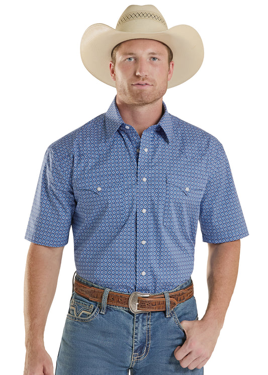 Panhandle Slim® Men's Navy Geo Print Short Sleeve Snap Front Western Shirt