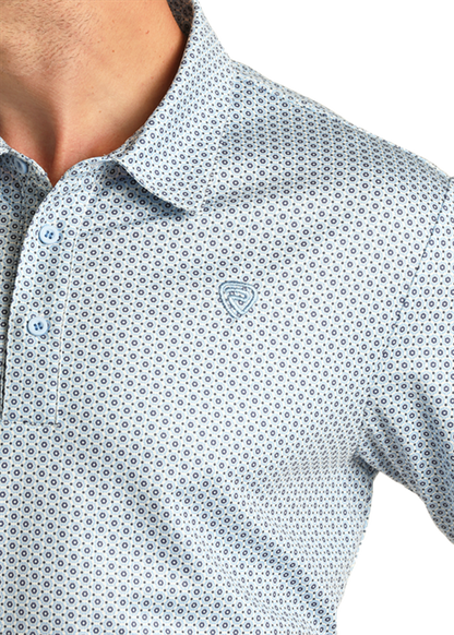 Panhandle Slim® Men's Blue Geo Print Short Sleeve Polo Shirt