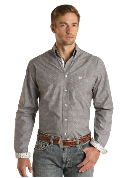 Panhandle Slim® Men's Grey Rough Stock Geo Print Long Sleeve Button Front Western Shirt
