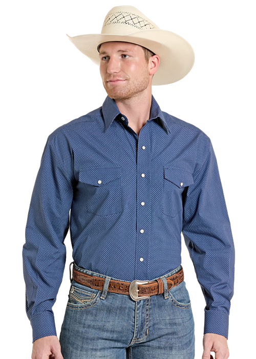 Panhandle Slim® Men's Blue Geo Print Long Sleeve Snap Front Shirt