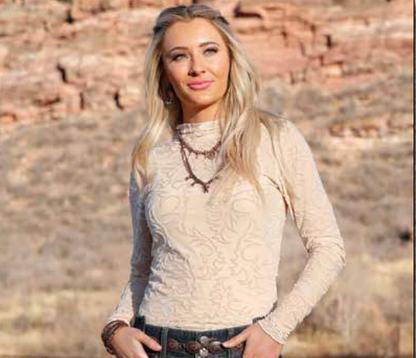 Cruel Girl® Women's Cream Velvet Burnout Mock Neck Sear Top