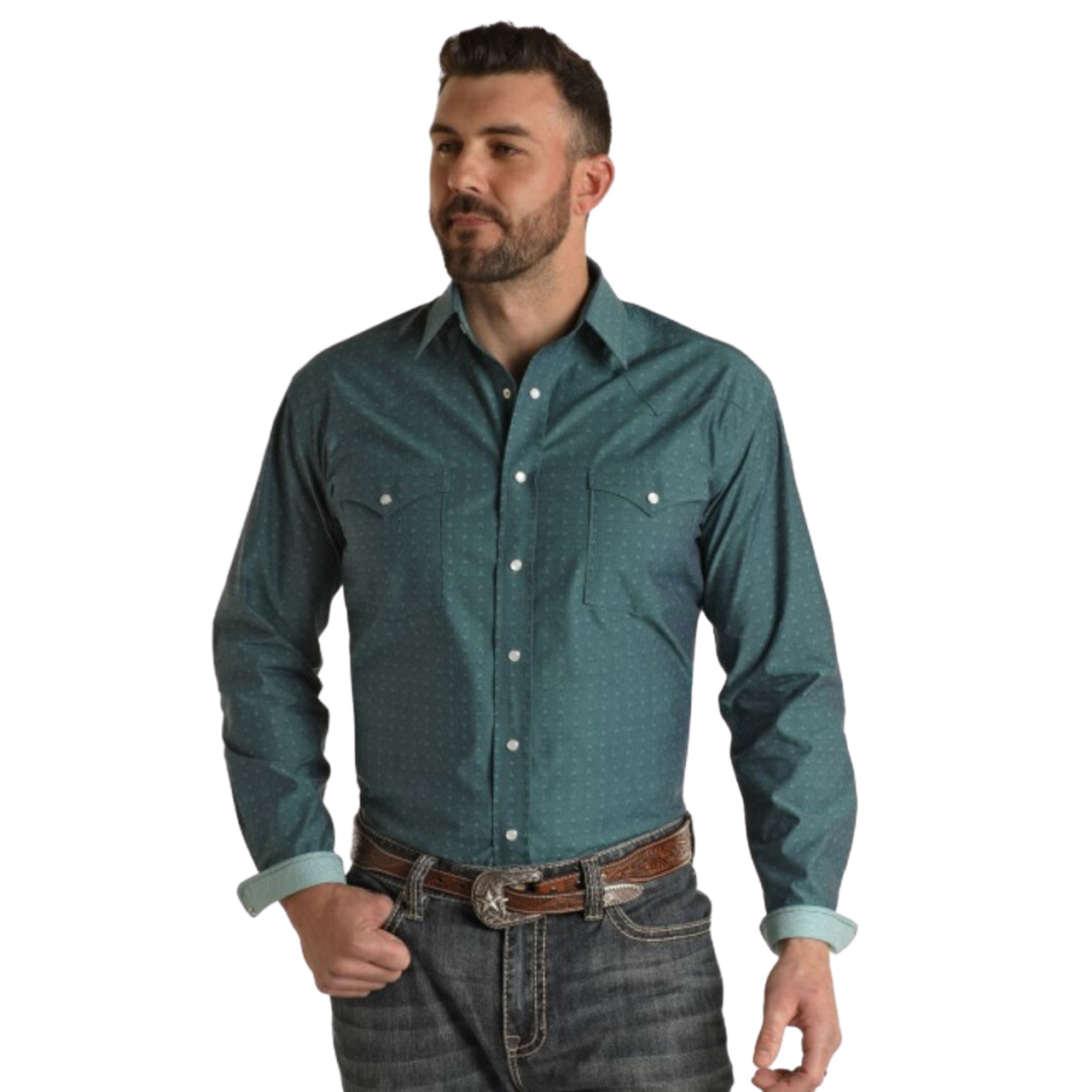 Panhandle Slim® Men's Turquoise Print Long Sleeve Snap Front Western Shirt