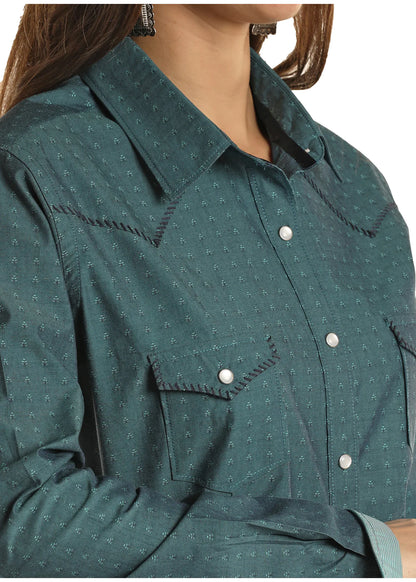 Panhandle Slim® Women's Turquoise Print Long Sleeve Snap Front Western Shirt