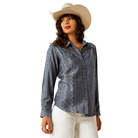 Ariat® Women's Billie Jean Medium Blue Chambray Long Sleeve Button Front Shirt
