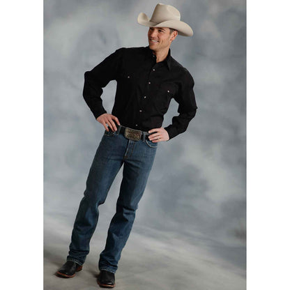 Roper® Men's Black Poplin Long Sleeve Snap Front Western Shirt