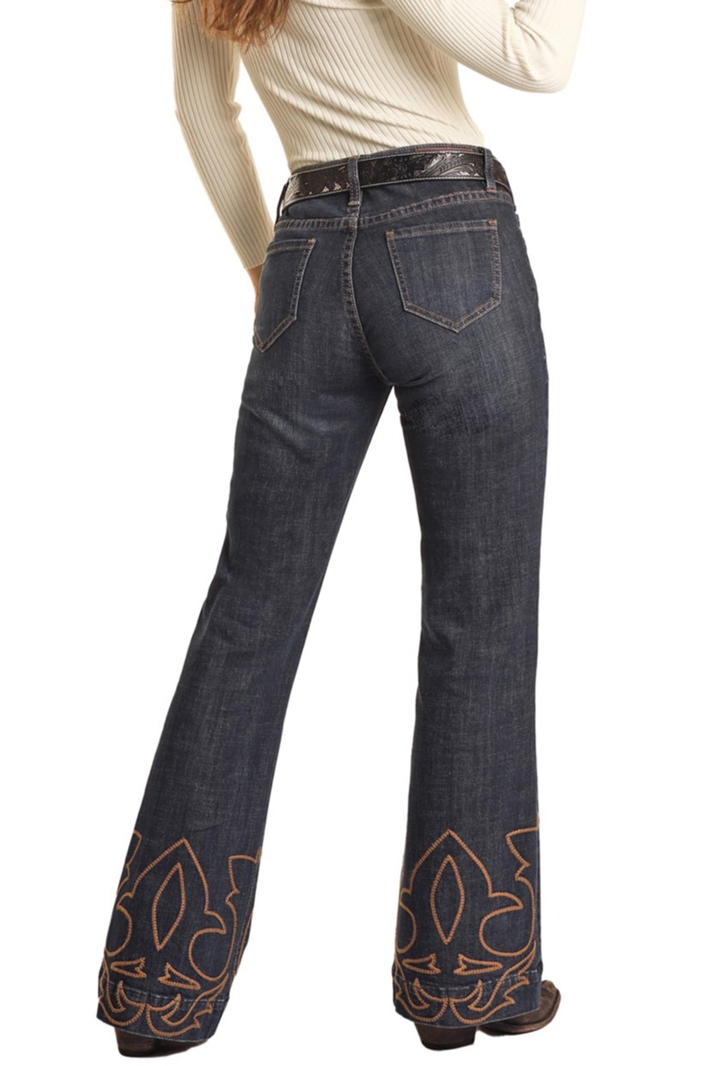 Panhandle Slim® Women's Rock & Roll Dark Wash Embroidered Hem Denim Jeans