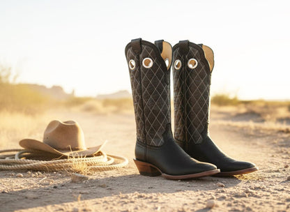 Hondo® Black Crazy Shoulder 16" Tall Top Cowboy Boots