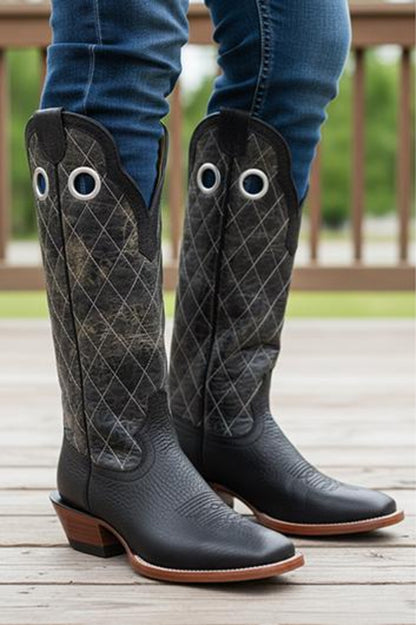 Hondo® Black Crazy Shoulder 16" Tall Top Cowboy Boots