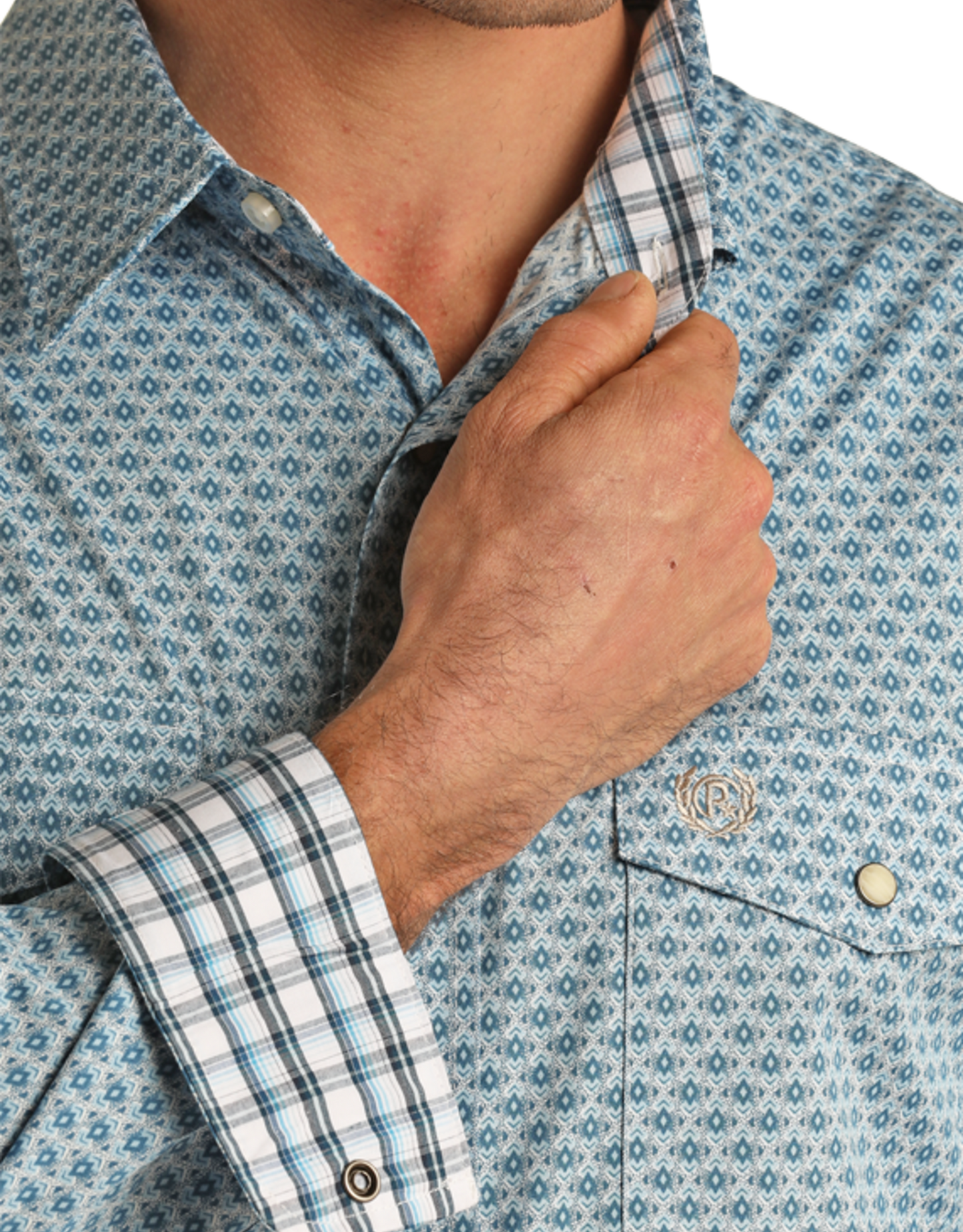 Panhandle Slim® Men's Blue Geo Print Long Sleeve Snap Front Western Shirt