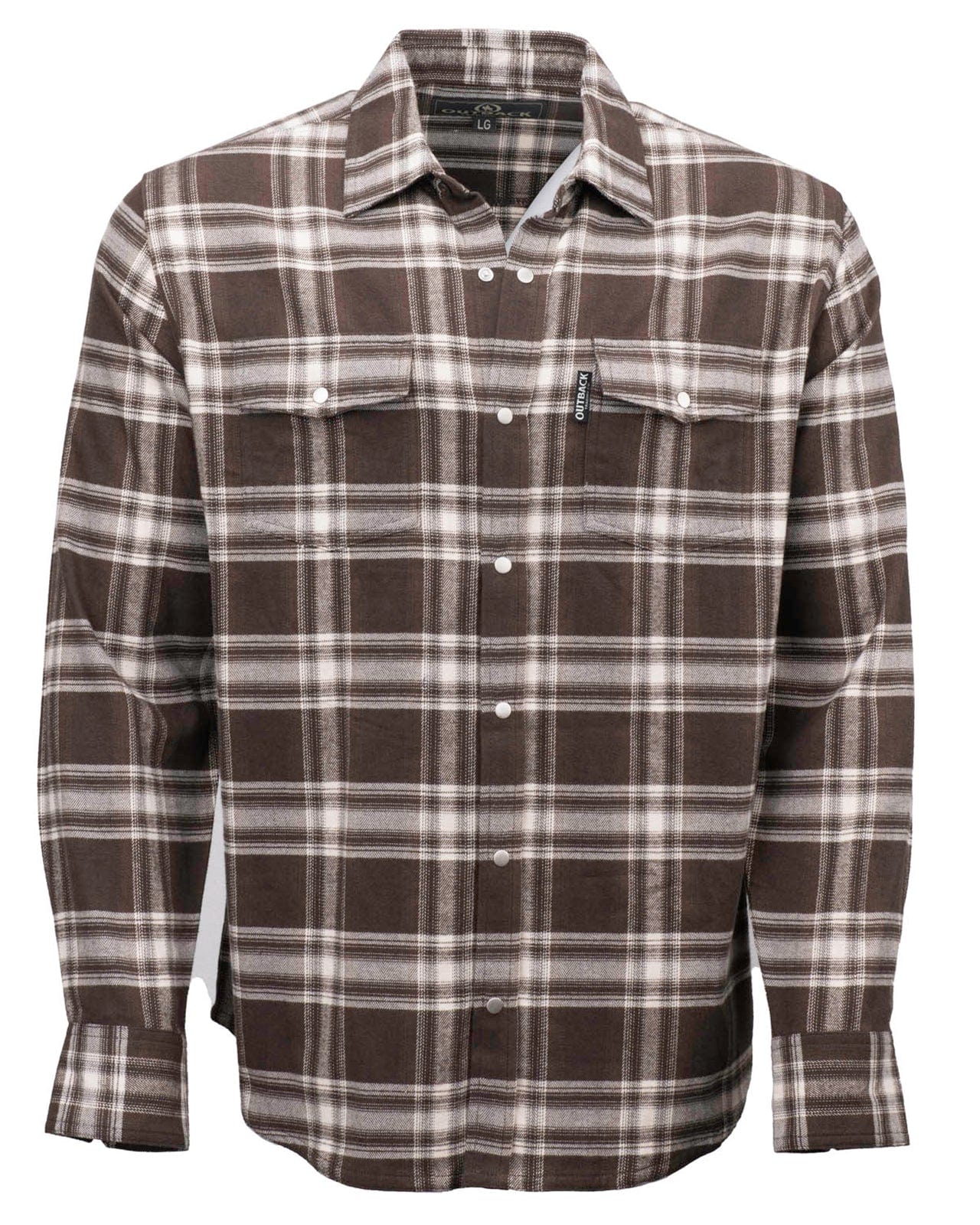 Outback® Men's Brown Cotton Plaid Long Sleeve Snap Front Shirt